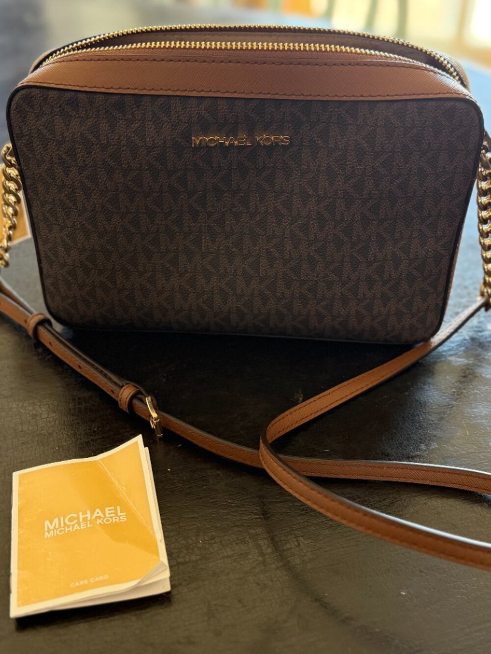 Michael Kors Jet Set Large Logo Crossbody Bag Brown MK Signature - Picture 12 of 16